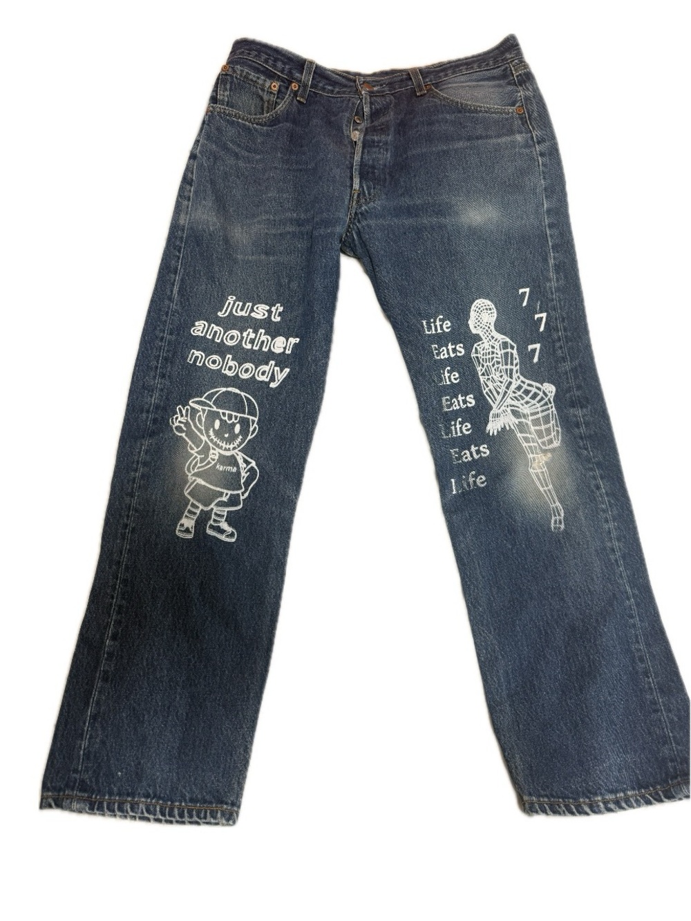 Unique Men's Jeans with hand painted white graphics